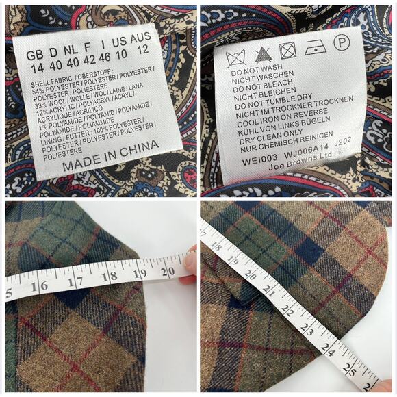 Joe Browns Wool Blend Waistcoat Womens US 10 Brown Green Black Plaid Button Vest - Picture 8 of 8